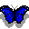 A 3x3 contact sheet of pixel art butterfly frames showing sequential animation cycles with varying wing positions and color gradients on a gray background.