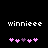 Pixelated text 'winnieee' above a of pink and purple heart-shaped icons on black background