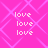 A static image with a bright pink background featuring light pink geometric patterns and repeated white text reading "love" in four vertical