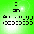 Green background with pixelated text reading 'I am Amazingggg <33333333' in four identical , each with a bright white circular glow at different positions
