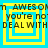 Yellow and cyan square frames with pixelated text reading "AWESOME you're no DEAL WITH" repeated across four quadrants.