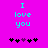 Cyan text "I love you" on bright pink background with black and purple heart symbols below.