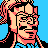 Pixelated 48x48 static buddy icon featuring a stylized character with pink hair, black glasses, and blue clothing against a solid light blue background.