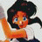 Pixelated 48x48 static buddy icon featuring a cartoon character with dark curly hair, orange skin tone, blue eyes, and an open mouth expression wearing an orange sleeveless top over white clothing against a light gray background.