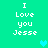Green background with white pixelated text reading "I Love you Jesse" in two vertical , each containing a blue heart icon