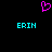 A static pixel art icon with a pink heart symbol above two cyan 'ERIN' text labels on a black background.
