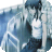 Pixelated anime-style character with blue hair and white shirt, standing against light blue background with black text reading 'AnimeIM' and 'com' on right side.