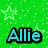 Green background with white stars and pixelated text "Allie" in cyan and green colors.