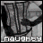 A 3x3 contact sheet of a black-and-white animated icon showing a cartoon character's torso with visible breasts, where the character's pose changes slightly across frames and the word "naughty" appears at the bottom of each frame.