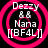 Four identical circular icons with pink concentric rings on black background, each containing white text "Dezzy", "& &", "Nana", and "[[BF4L]]".