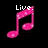 Three pink musical notes with white text above each note on a black background, one gray visible