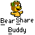 Pixelated cartoon bear with brown fur, green leafy crown, yellow face, red mouth, white eyes, and brown arms, standing against gray background with text below.