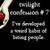 A black background displays a golden curved shape with red gem-like elements and white text reading "re:light confusion # 7" followed by "I've developed a weird habit of being people.".