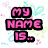 Pixelated pink text on black outlines reads 'MY NAME IS...' above 'uhh....' and 'i forgot.' against a white background with pastel floral patterns.