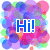 Three identical square images of a colorful bubble background with the text 'Hi!' in different colors.