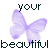 Animated sequence of purple butterfly icons with pixelated text overlays showing variations like 'your', 'our', and 'beautiful' across frames.