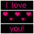 Animated contact sheet of 10 frames showing variations of "I love you!" text with pink hearts on black background, each frame displaying different heart arrangements and partial text color changes.