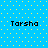 Blue background with yellow dots and four instances of the text 'Tarsha' in black pixelated font arranged in a