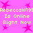 Pixelated pink background with yellow text repeating 'Rebeccaw1995 Is Online Right Now' and scattered pink star shapes.