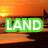 Six pixelated text labels in distinct colors overlay a sunset scene with water reflections and silhouetted structures.