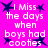 A static image with bright pink background displays repeated text "I Miss the days when boys had cooties" in white pixelated font, surrounded by dark blue star shapes.