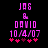 Pixelated pink text and symbols on black background with two identical frames showing 'JAS & DAVID 10/14/07' and five heart icons below.