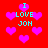 Red background with pink hearts and cyan text reading "I LOVE JON" in pixelated font.