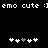 Pixelated text 'emo cute :)emo cute :' above two of white and gray heart icons on black background