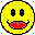 Two yellow pixelated smiley faces with black outlines, red mouths, and brown accents, side-by-side on a gray background.