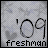 '09 freshman text with heart motifs on a light gray background; animation cycles through black, blue, and white outlines for the '09 character.