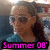 Pixelated image of a person with short brown hair wearing dark clothing and light blue fabric, overlaid with pink text reading 'Summ 08' on black background.