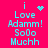 Pixelated cyan text on bright pink background with animated heart and star symbols above 'i Love Adamm! So0o Muchh'