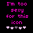 Pixelated pink text reads "I'm too sexy for this icon" above five heart symbols on a black background, with the fourth heart changing from white to gray between frames.