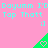 Pink background with repeated cyan text and green triangular icons containing heart symbols.