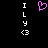 Pixelated icon with vertical text 'ILY' and '<3', a pink heart symbol, on black background.