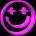 A 3x2 contact sheet of a purple animated smiley face icon with plus eyes, showing six sequential frames including front, side, and rotated views against black background.