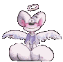 Animated angelic mouse with pink cheeks, white wings, and halo sits on clouds in six sequential poses showing wing position changes.