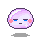 Pixelated purple sphere with pink cheeks and blue eyes, transitioning through crying animation frames showing tears streaming down.