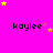 A bright pink background with multiple instances of the name 'kaylee' in black pixelated text, surrounded by yellow and light purple stars.