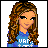 Pixel art buddy icon featuring a cartoon woman with long brown hair and blue shirt on left, green text logo 'Original Icons .com' on right against dark background.