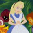 Static 48x48 pixel icon depicting a cartoon character with blonde hair in a blue and white dress holding green stems, surrounded by colorful flowers against a dark green background.