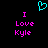 A static pixel art image with a black background, featuring a cyan heart symbol above pink text reading "I Love Kyle" in two identical vertical