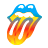 Pixelated static icon of a stylized tongue and lips with gradient colors, featuring blue upper lip, white teeth, yellow-orange tongue, and red-brown gradients on the tongue's lower portion.