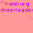 Pink background with repeated purple text 'hamburg cheerleader' and small pink stars, partially cropped on the right side.