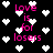 Black background with scattered white pixel hearts and repeated pink text 'Love is for losers' in a glitchy, animated style.