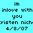 Pixelated text on a light blue background with white and black lettering, showing 'im inlove with you' followed by partial names and date.