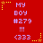 Red background with repeated purple text 'MY BOY #279 !!! <333' and yellow star decorations in a