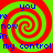 Four identical display red-green spiral patterns with blue text reading 'you're now in my control' on a bright green background