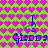 A static image with a bright green background covered in repeating pink heart shapes, featuring four identical blue text-based icons arranged in a