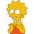 Pixelated character with spiky yellow hair, large white eyes with small pupils, and a red dress with yellow sleeves.